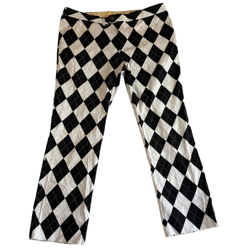 Loudmouth Golf Pants Mens 42x32 (43x33.5) Black White Logo Check Cotton Athletic